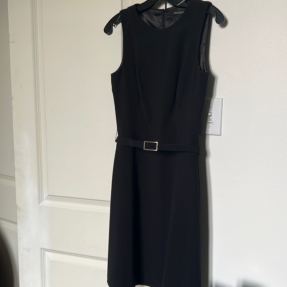 White House Black Market. NWT black flare/skater skirt dress with suede belt